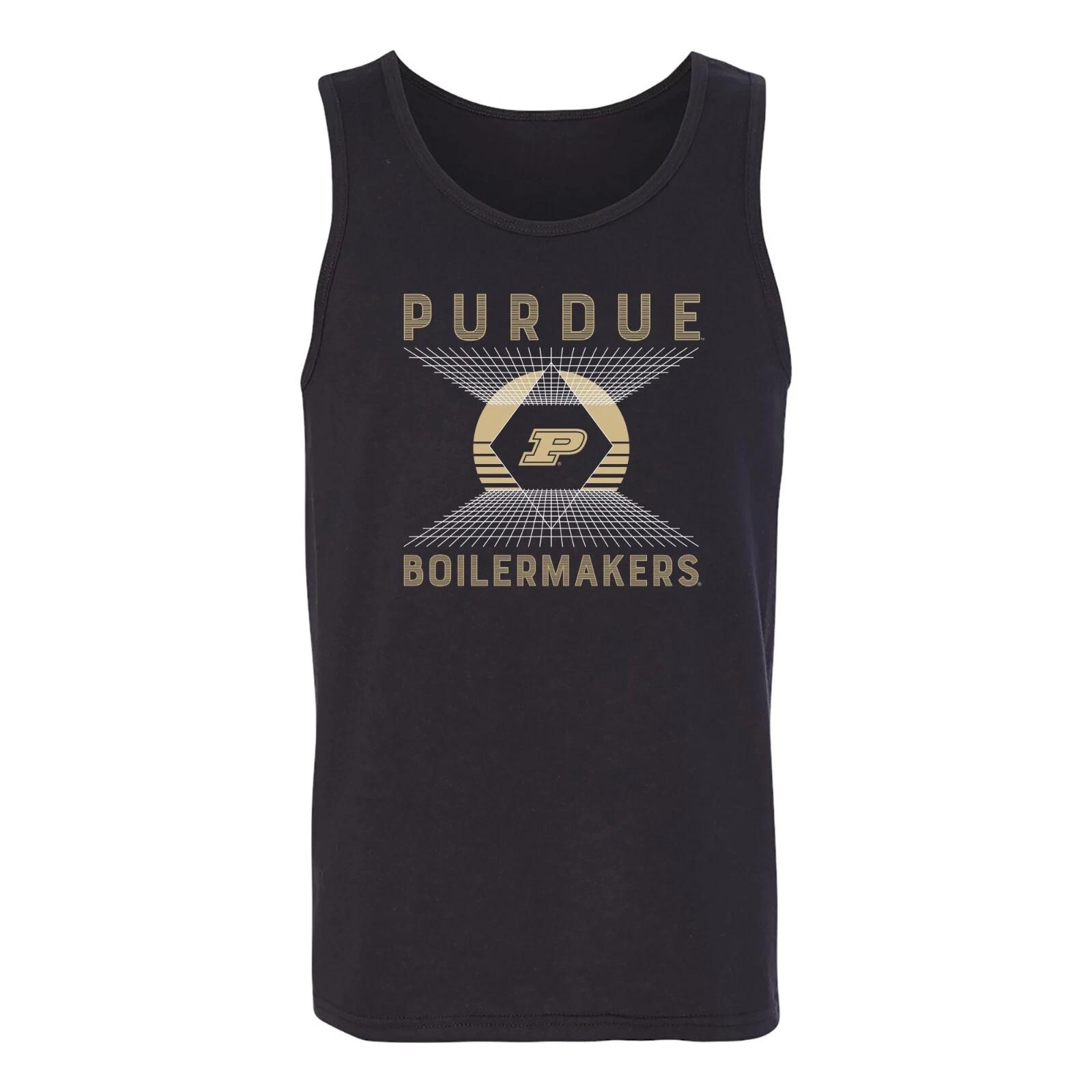Purdue Vaporwave Grid Cotton Tank Top - Black L
