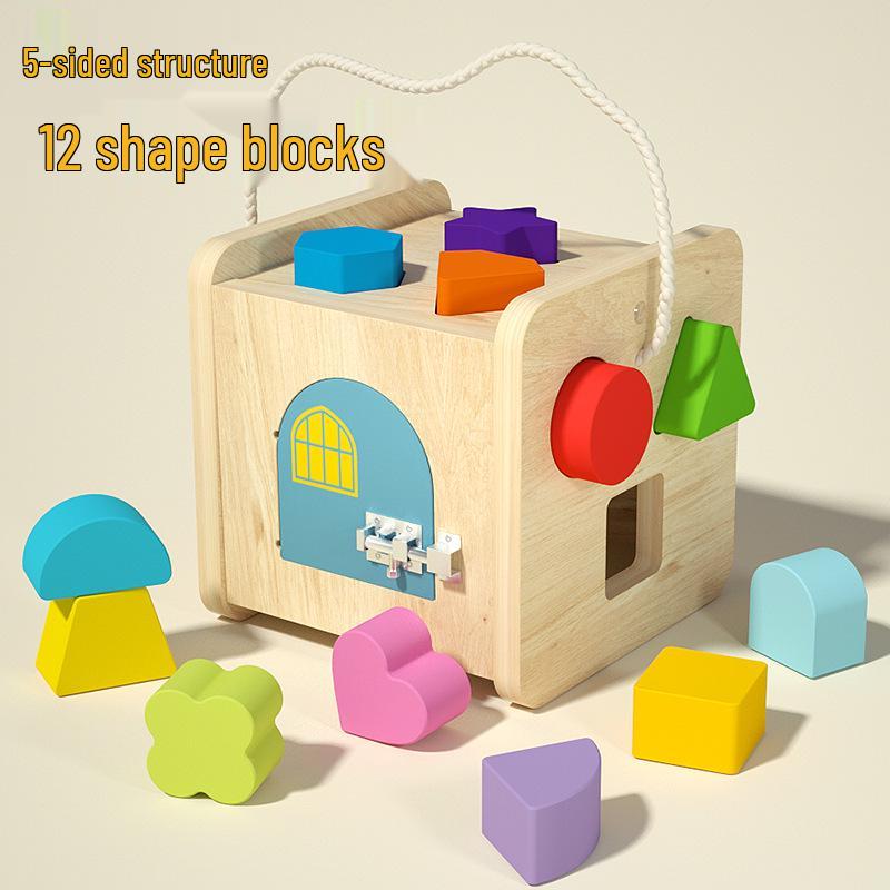 Multifunctional Wooden Shape Sorting Cube - Early Education Toy for Preschoolers