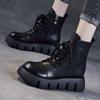 Autumn Winter Platform Fleece-Lined Woman Short Shoes Leather Round Toe Lace-up Ankle Boots for Women Trend 2025 Goth Booties