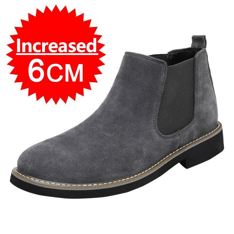 Fashion Fashion Men Elevator Shoes Chelsea Boots 6CM Invisible Inner Increase Shoes Men's Height Increasing Shoes New Leather Men Boots