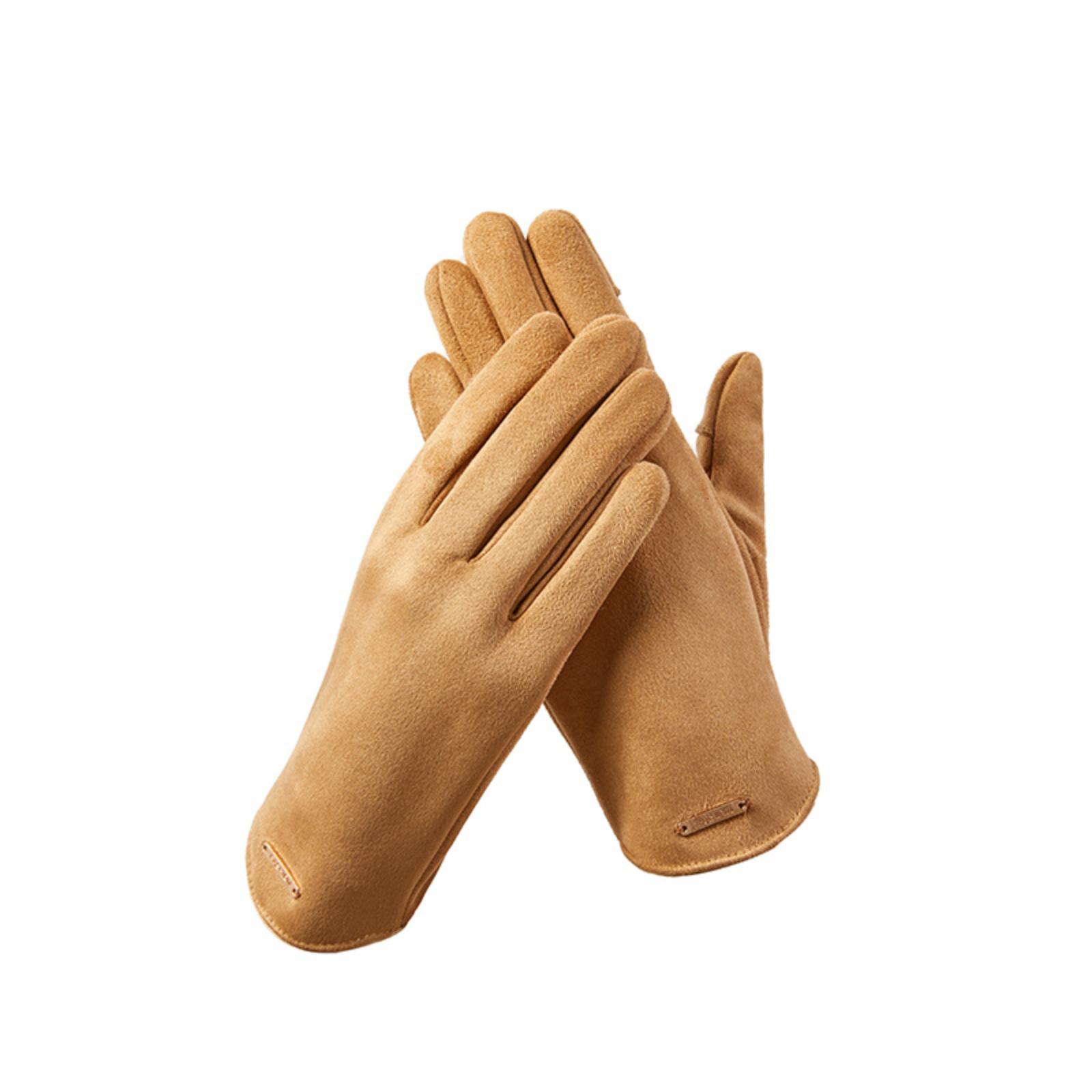 

Теплые замшевые перчатки для женщин, плюс бархатные перчатки для езды на велосипеде и вождения на открытом воздухе, ветрозащитные зимние перчатки с сенсорным экраном One Size хаки