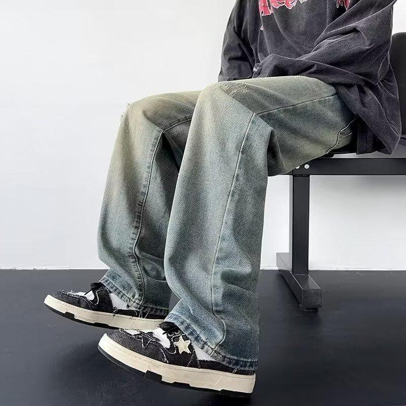 

Американские уличные потертые винтажные джинсы мужские весна и осень прямые свободные длинные брюки в европейском и американском стиле High Street Vibe 3XL синий