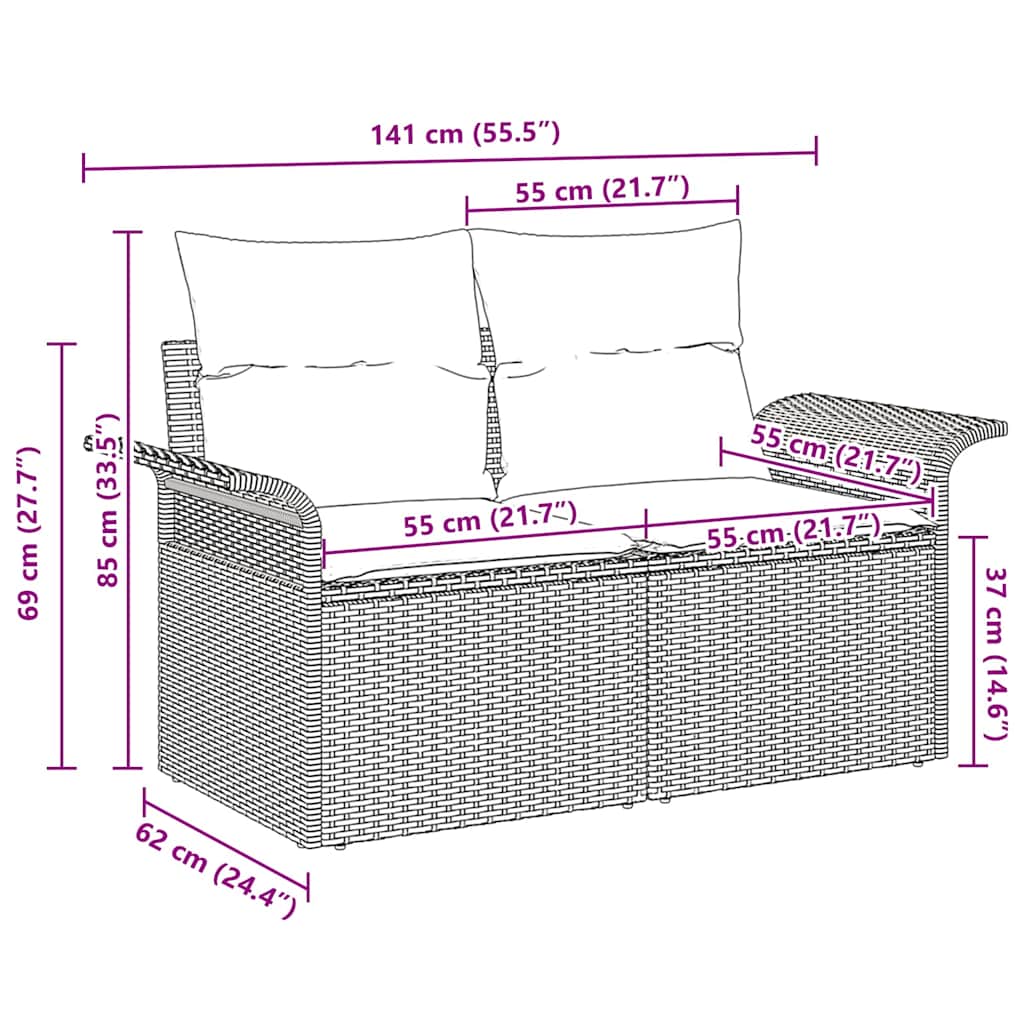 Garden Sofa with Cushions Black 141 x 62 x 69 cm Poly Rattan
