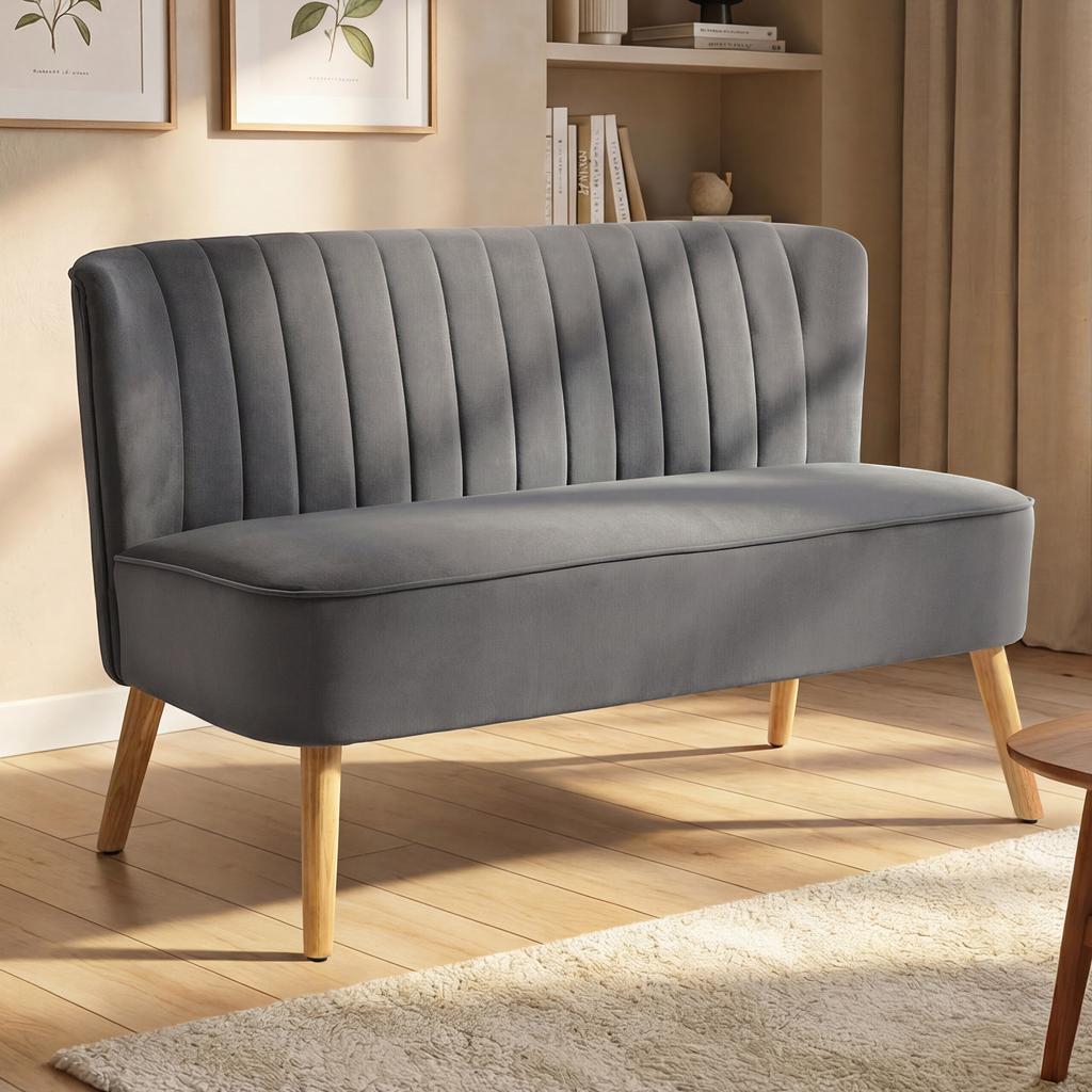 Sofa Retrodesign 2 Seater Sofa Wooden Legs 117 Cm X 56.5 Cm X 77 Cm Dark Gray