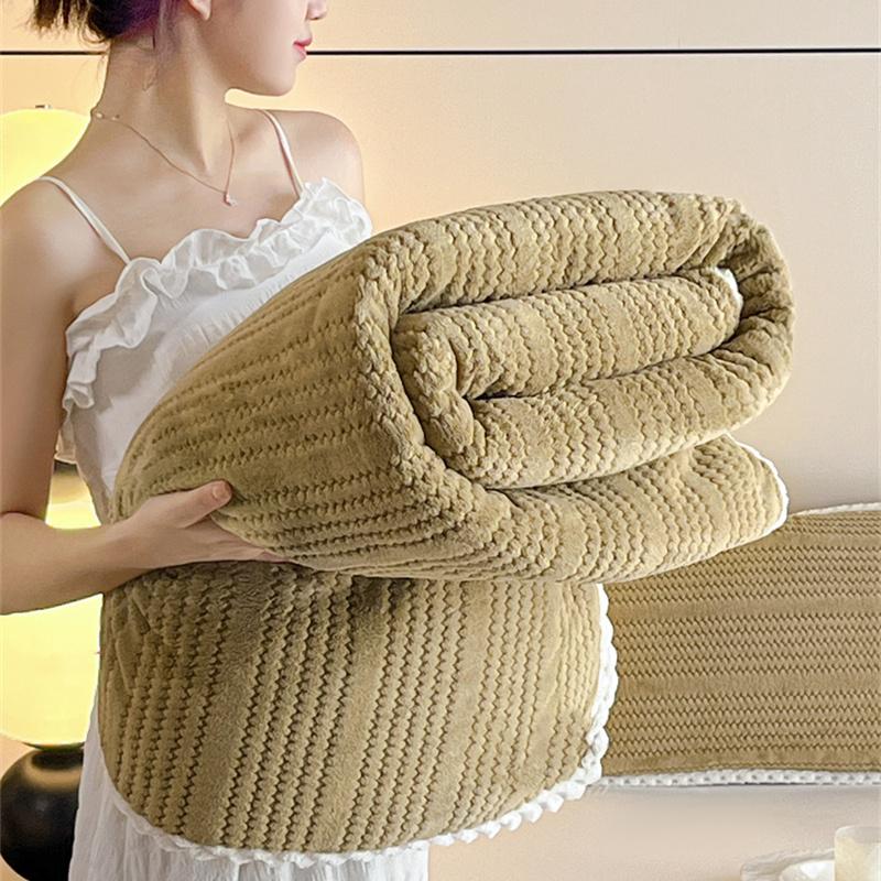 Soft Knitting Velvet Throw Blanket Lightweight Warm Thick Plush Blanket Bedspread All Season Solid Color Plaid for Sofa Bedroom