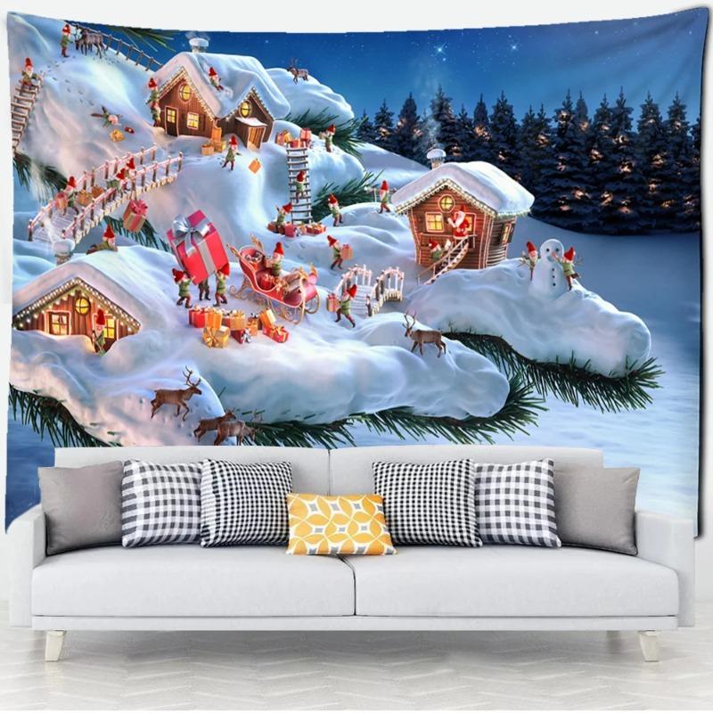 Vánoční Sněhulák gobelín Nástěnný závěs Santa Claus bohémské dárky Hippie Slavnostní atmosféra Home Decor