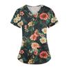 Plus SizePrinted Scrub Working Uniform Tops For Women's Cross V-Neck Halloween Print Short Sleeve Fun T-Shirts Workwear Tee With Pockets