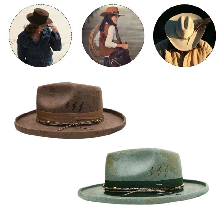 Vintage Gentleman Hat Cosplay Costume Hat Stage Show Hat Halloween Costume Distressed Rope Belt Hat