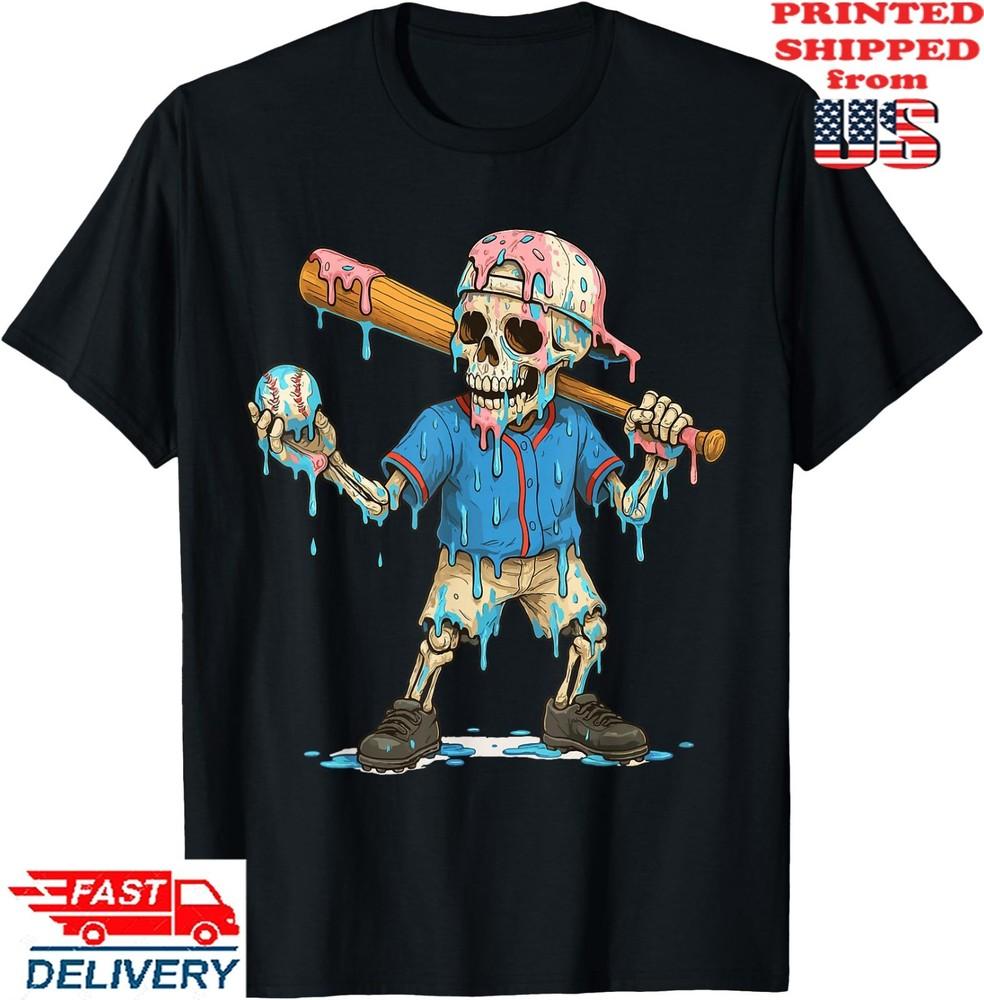 Funny Baseball Skeleton Ice Cream Drip Baseball Men T-Shirt, Unisex Tee Unisex T-Shirt XXXL