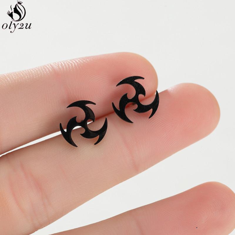 Mini Stainless Steel Geometric Earrings Black for Women Men Heart Triangle Leaf Volleyball Ear Studs Punk Piercing Pendientes