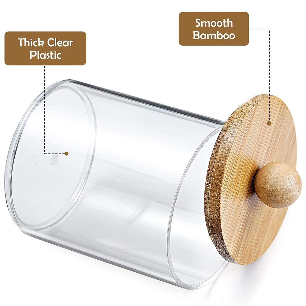 Qtip Holder Dispenser with Bamboo Lids,Clear Plastic Containers for Vanity Makeup Organizer Storage,Cotton Swab,Ball,Pads,Floss