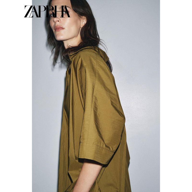 Zaprha2025 Autumn New Solid Loose V-neck Short sleeve Casual Shirts Women Idle Style Slimming 5344118