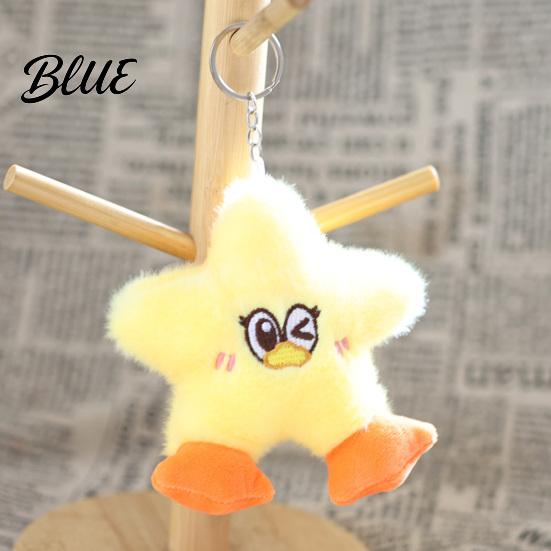 Fashionable Duck Decoration Star Plush Keychain, Soft Stuffed Animal Pendant with Embroidered Face, Plushie Bag Charm for Kids Cute Cartoon Backpack,