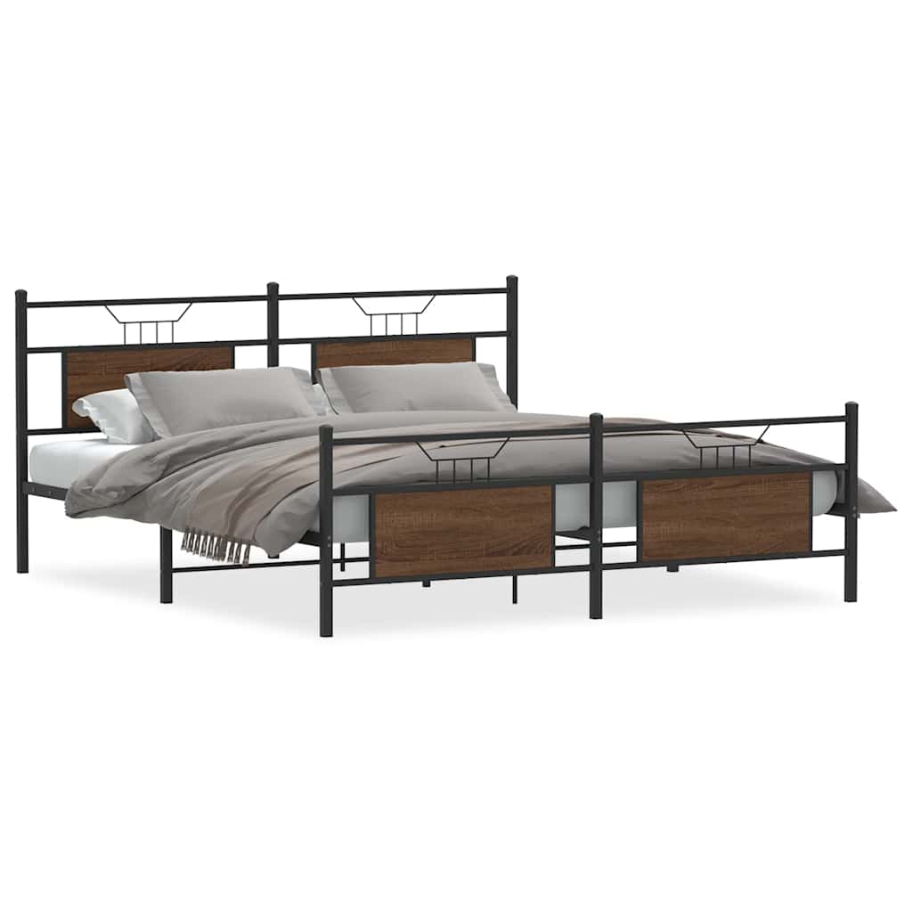 Metal Bed without Mattress Brown Oak Effect 160 x 200 cm
