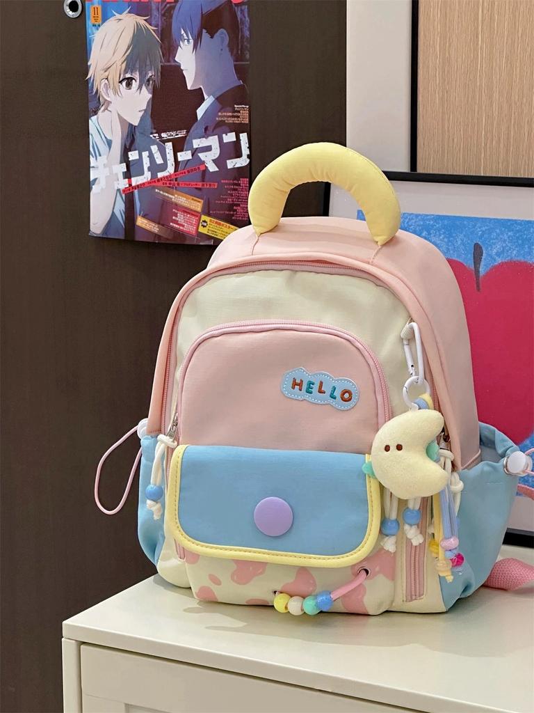 Schoolbag New dopamine contrasting color children's schoolbag Multi-compartment large-capacity student schoolbag Outdoor travel backpack