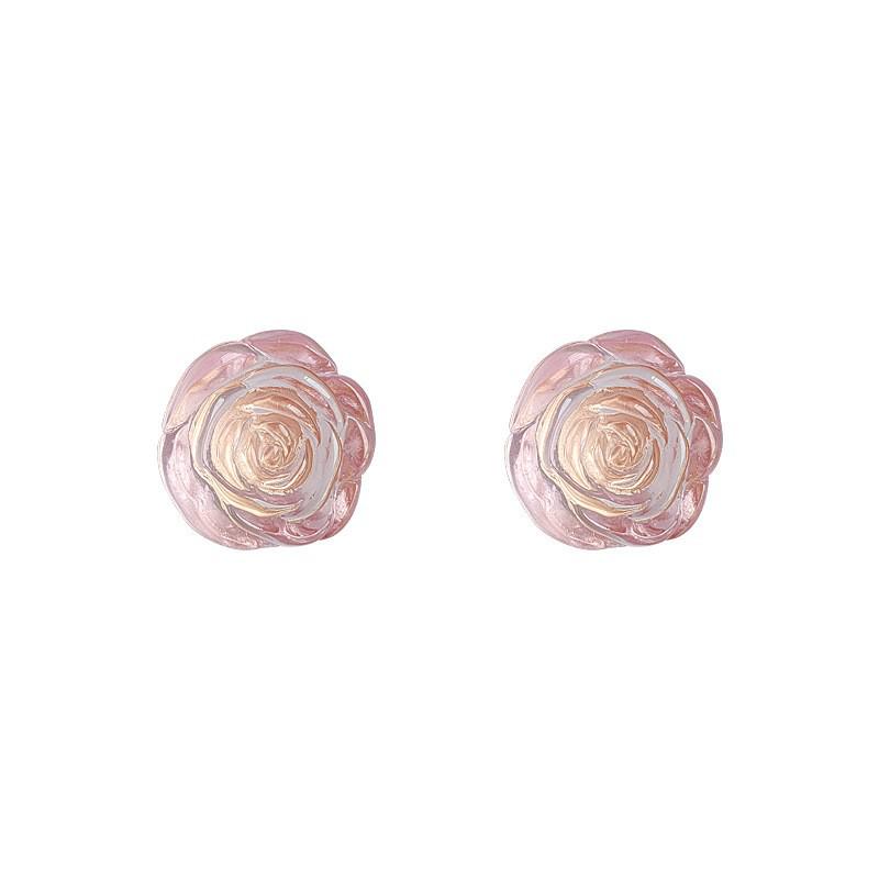 Transparent Pink Resin Rose Stud Earrings - Simple, Versatile, and Sweet Niche Accessories