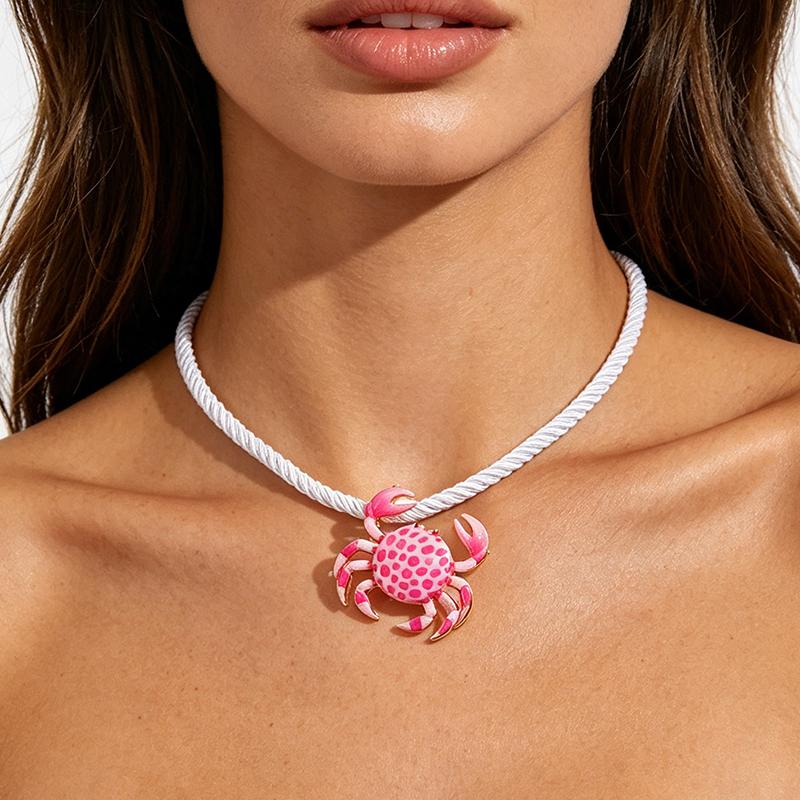 Colorful Enamel Crab Pendant Necklaces for Women Fashion Ocean Style Exaggerated Charm Choker Necklace Vacation Jewelry Gift