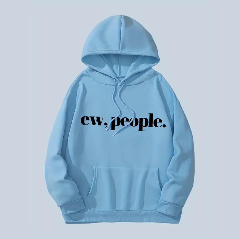 Ladies Spring Autumn Casual Hooded Long Sleeve Big Pocket  EW.PEOPLE Letter Printed Pullover Hoodies Sweatshirt Top