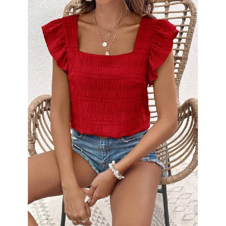 Spring And Summer New Style Daily Casual Fashion Commuting Comfortable Short Sleeved T-Shirt Jacquard Top Vest For Women