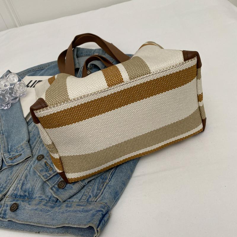 Canvas Bag Large Capacity Shoulder Bag for Female Striped Tote Bag