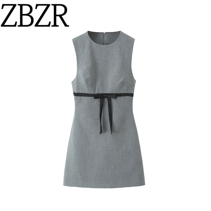 Za Foreign Trade New Women clothes ZR Western Style Fashion Bowknot Decoration Silk Satin Texture Short Dress 3152256