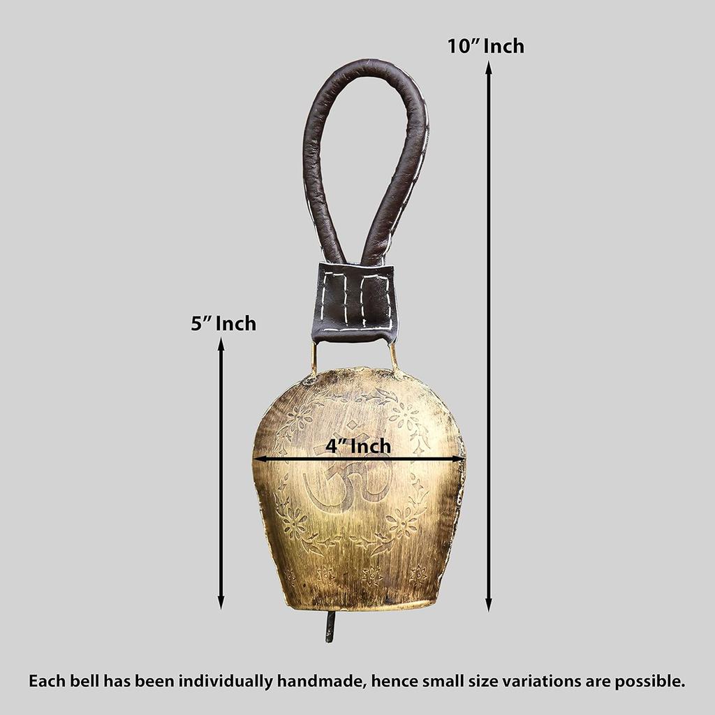 Handgefertigte Antike Om-Glocke mit Lederband, 5 Zoll Vintage Wandbehang-Dekor für Gartenharmonie und spirituelles Ambiente