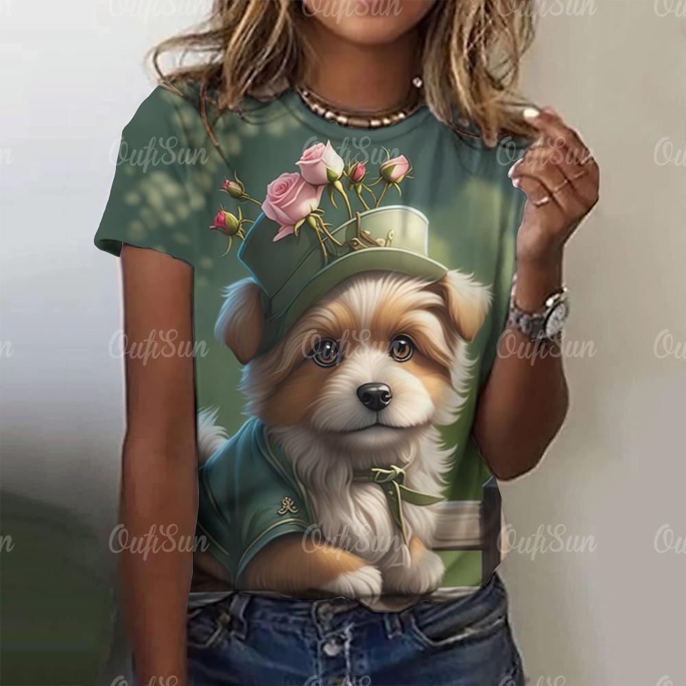 Kawaii Puppy Print Damen T-Shirt Harajuku Kleidung für Damen Casual Style Kurzarm T-Shirts Rundhals Hundert Streetwear Tops