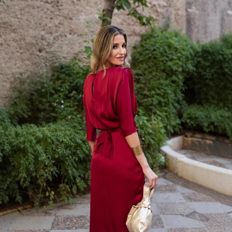 YYFS Damenmode Sommer Frühling Einfarbig Druck 1/2 Ärmel O-Ausschnitt Hohe Taille Freizeitkleider