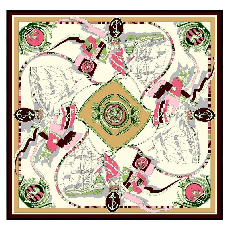 New sailboat printing simulation silk printing silk scarf fashion shawl sunscreen headscarf women