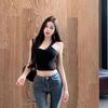Sommer Sexy Schulterfreier Gestrickter Weste Damen Schick Falten Ärmellos Schlank Crop Top