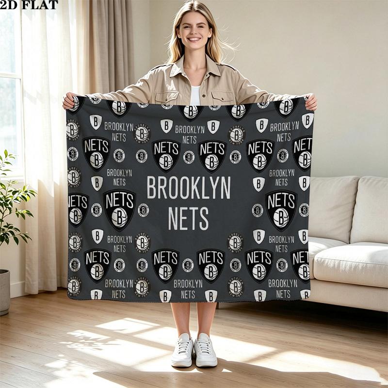 Brooklyn Nets Logo Print Flannel Blanket High Quality Warm Comfortable Cover for All Seasons Perfect for Gifts Home Decor