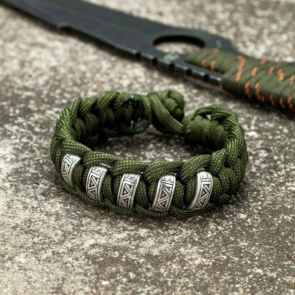 

Vintage Viking Runes Survival Bracelet Men Norse Rune Braided Lanyard Wristband Bangle Women Charm Amulet Handmade Jewelry Gift 23cm зелений