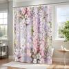 Purple Cute Floral Shower Curtain Color Pink Flower Fabric Bathroom Shower Curtain, Watercolor Cloth Shower Curtain
