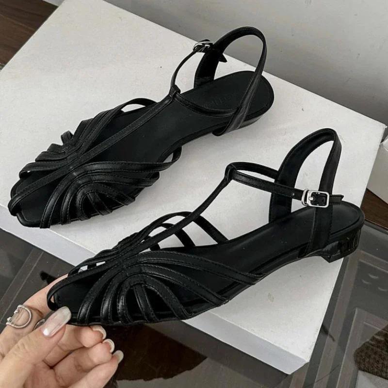 Fashion Fashion Hollow Narrow Band Flat Sandals Women Sexy Back Strap Buckle Design Brand Casual Shoes Comfortable Soft Sole Rome Sandal