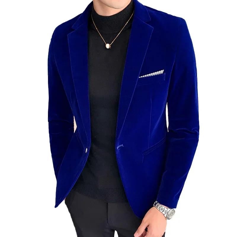 Velluto Dorato Marca di Alta Gamma Formale Business Uomo Blazer Slim Sociale Sposo Matrimonio Sfilata Palco Festa Giacca Abito