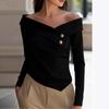 Nova Camisa Elegante de Cor Sólida com Ombro a Mostra/Um Ombro de Manga Comprida para Mulheres - Estilo Primavera