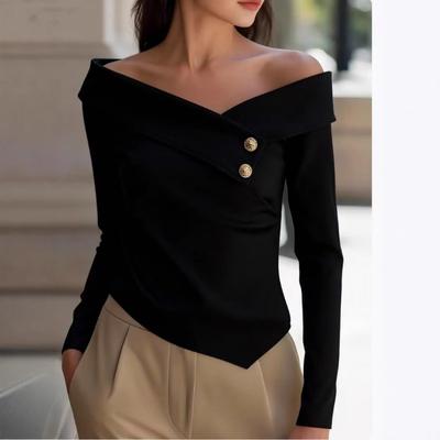 Frühlings-Neuer Stil Elegantes Einfarbiges Off-Shoulder Ein-Schulter Langarm-Hemd für Damen