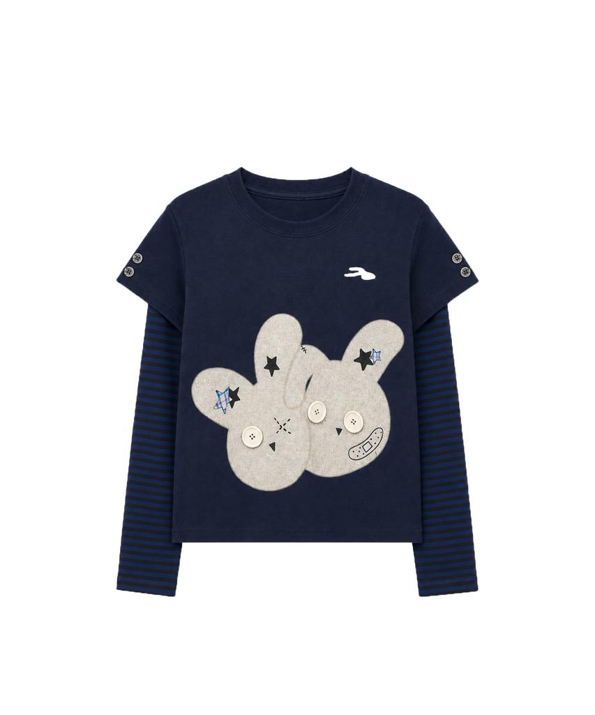 TANSANMAGNESIUM Rabbit Button Layered Long Sleeve (Navy)