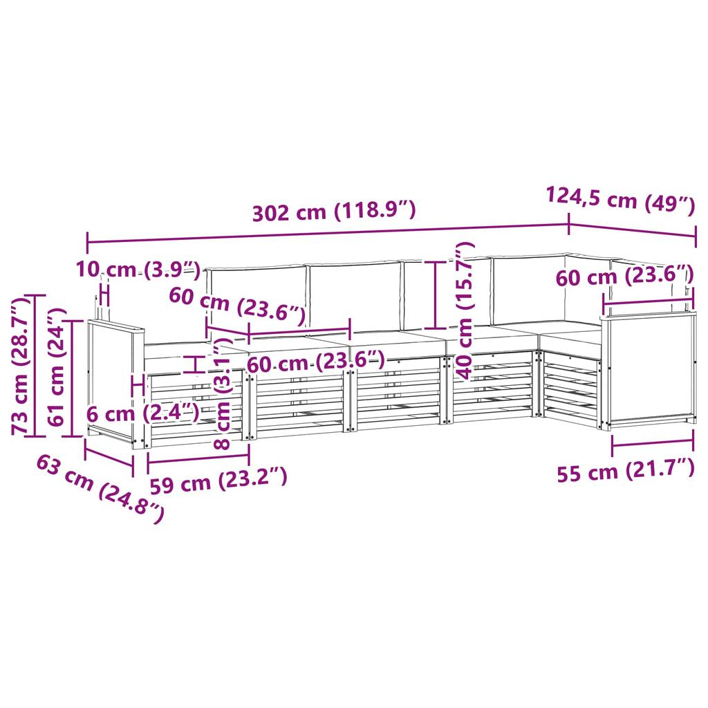 Outdoor Corner Sofa Set with Cushions 5 pcs Natural and Anthracite