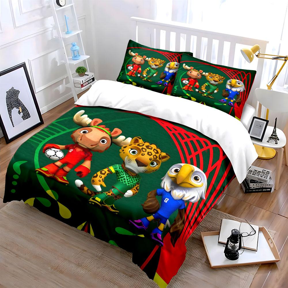 Animal soccer mascots ensemble Print Bedding Set 1 Duvet Cover 2 Pillowcases for Adult and Children Luxury Gift Full Size