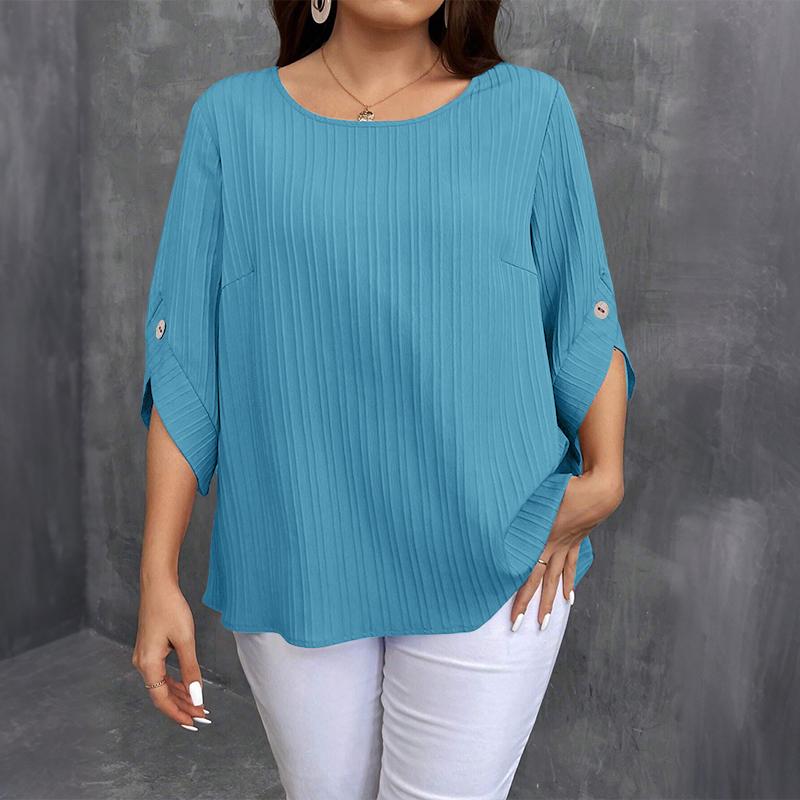 

ZANZEA Женская повседневная блузка с круглым вырезом и рукавом 3/4 2XL синий