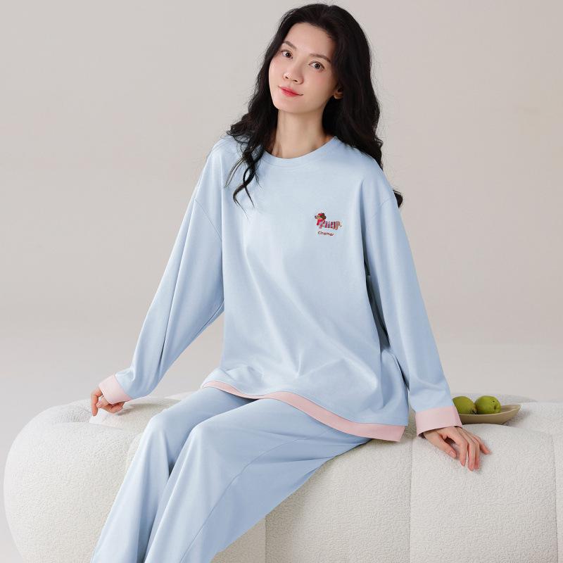 Pure Cotton Women's Long Sleeve Pajamas Set for Spring, Autumn, Winter 2026 - Solid Color Pullover for Home or Outdoors