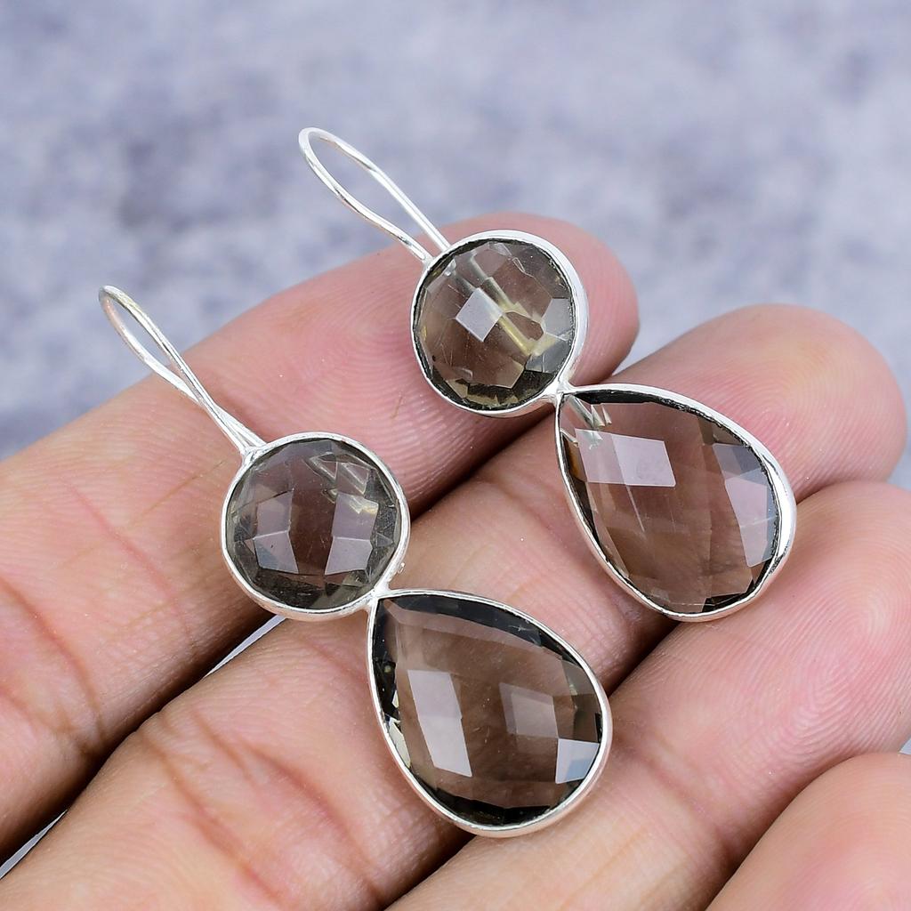 Smoky Topaz Gemstone Handmade 925 Sterling Silver Jewelry Earring 1.77" M-2623