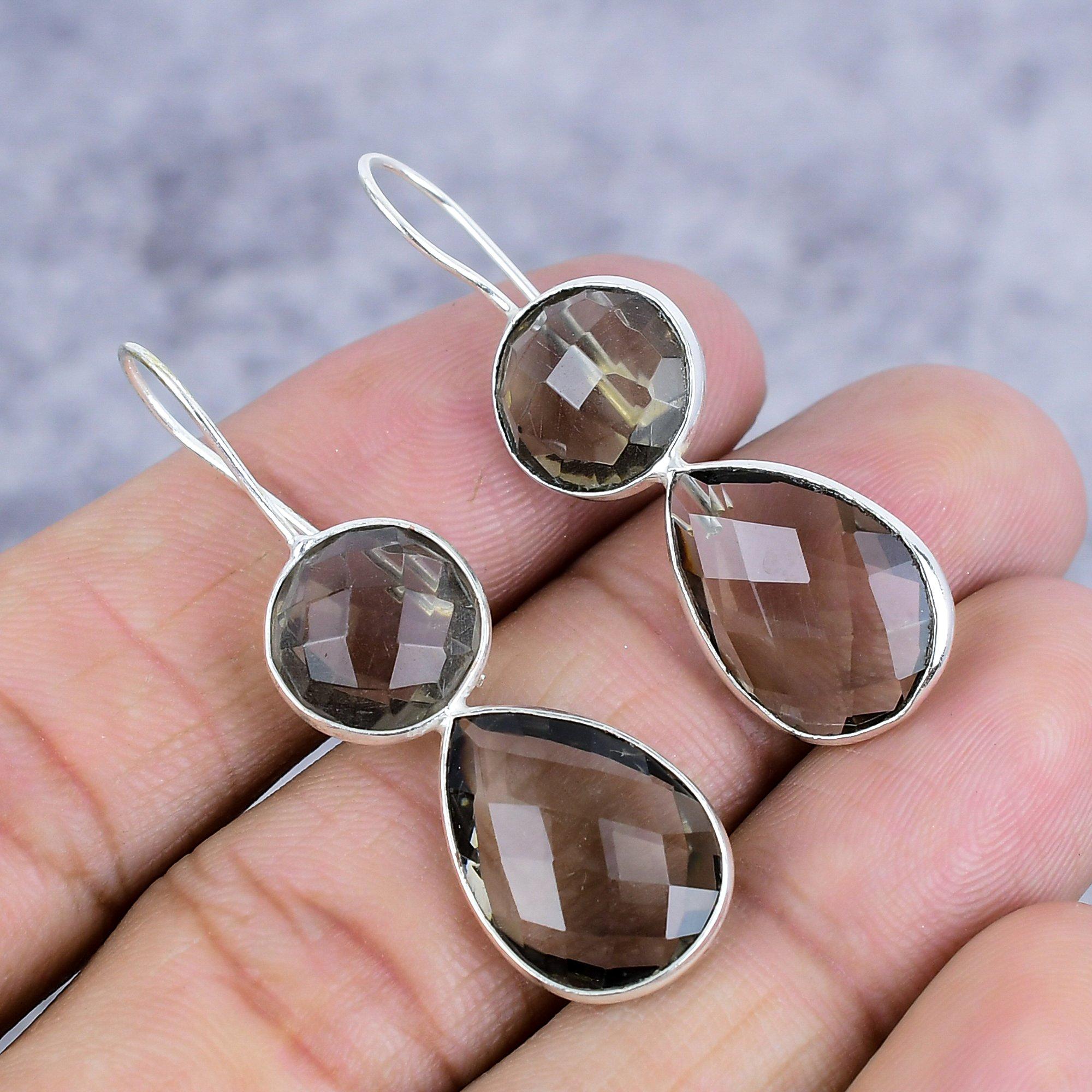 

Smoky Topaz Gemstone Handmade 925 Sterling Silver Jewelry Earring 1.77 M-2623