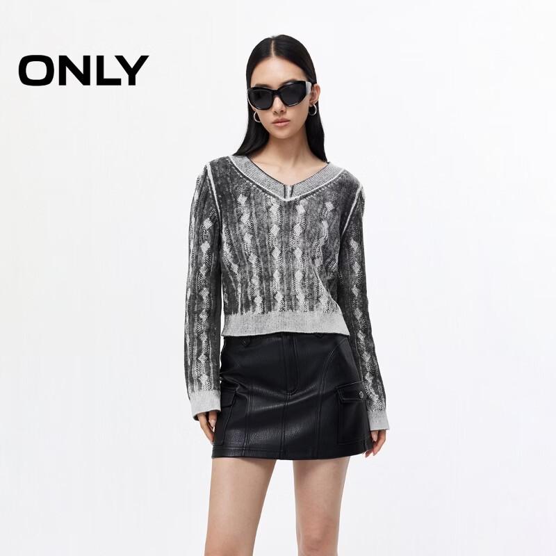 ONLY Women s 2025 Autumn Vintage Distressed Cable Knit V-Neck Long Sleeve Sweater L