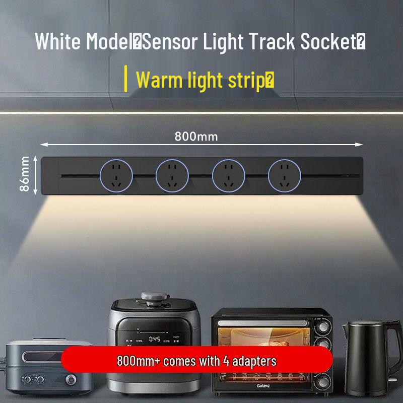 Movable Sliding Track Power Strip with Sensor Light for Kitchen & Dining Room