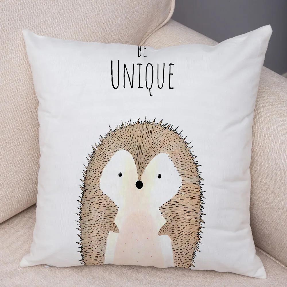 Nordic Be Brave Zebra Hippo Giraffe Pillow Case Decor Cute Animal Cushion Cover for Sofa Lion Fox Soft Plush Pillowcase 45x45cm