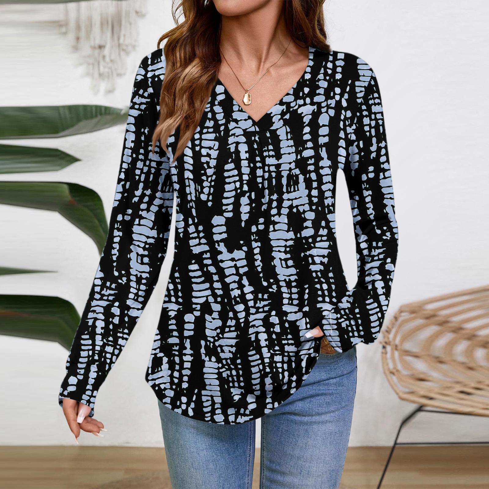 

Женские топы с длинным рукавом, нарядные повседневные футболки с V-образным вырезом, базовые футболки, одежда для отпуска, осенняя модная одежда XL тёмно-синий