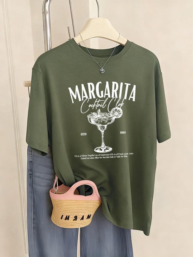 Margarita Cocktail Club Printing TShirt Womens Basics Comfortable T Shirts ONeck Soft Short Sleeve Tops Summer Loose Clothes