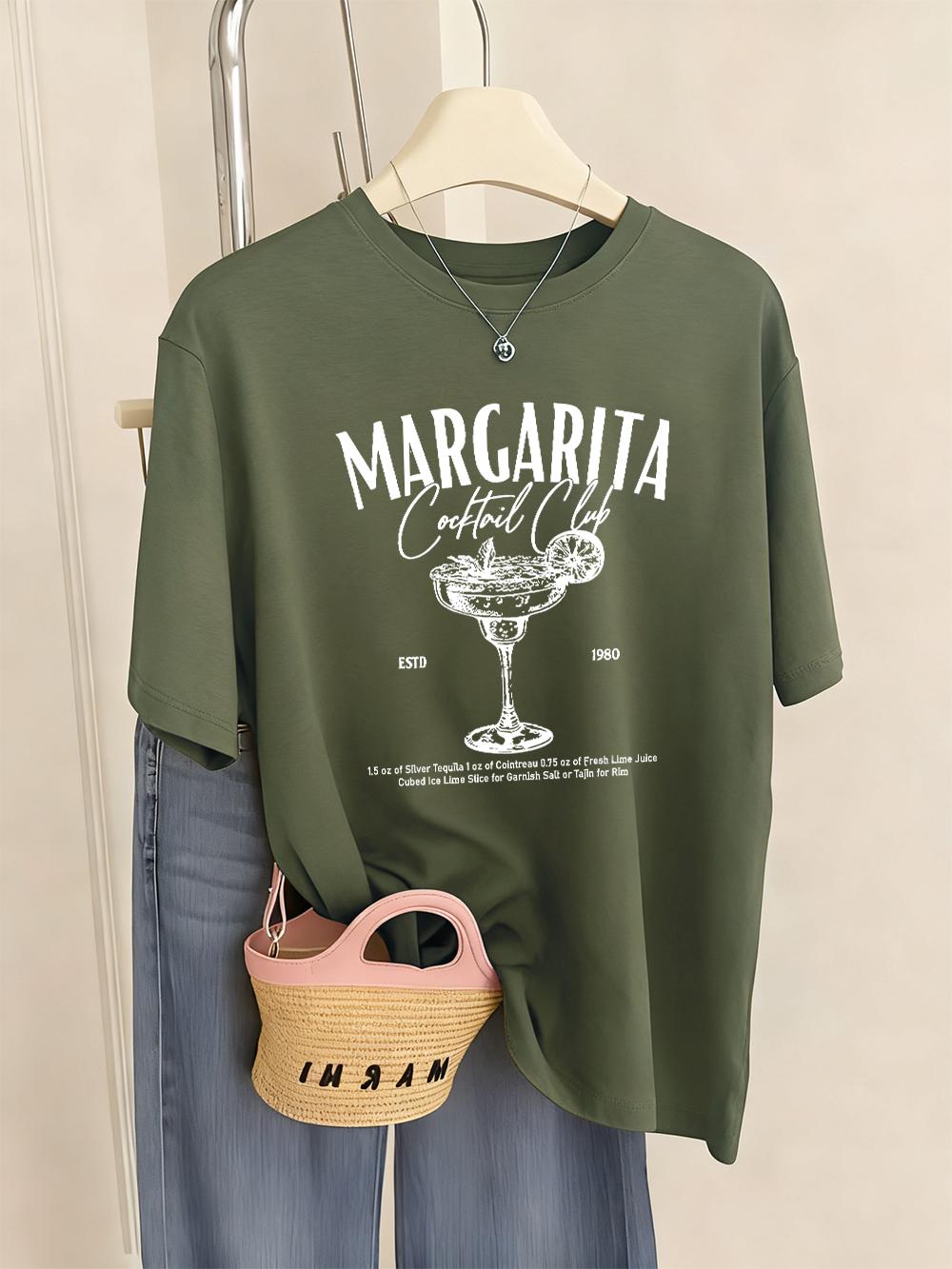 

Margarita Cocktail Club Printing TShirt Womens Basics Comfortable T Shirts ONeck Soft Short Sleeve Tops Summer Loose Clothes S